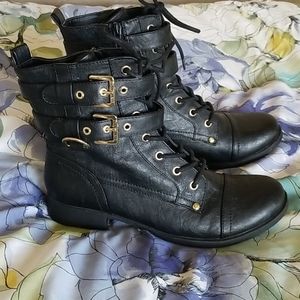 G by Guess Womens Gold buckle Combat Boots 7.5M